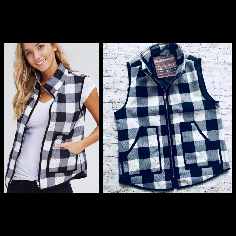 Black & white buffalo plaid vest